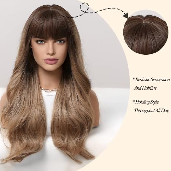 DILLARDS Haircube Long Brown Wigs For Women Wig, Synthetic Curly Hair Wig With Fringe 24 Inches - Image 2